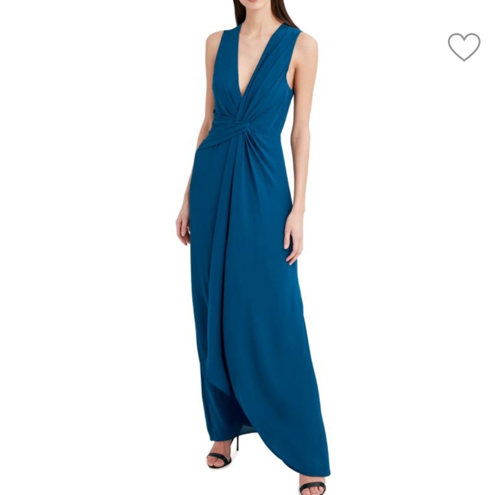 BCBGMAXAZRIA Poseidon Blue Draped V-Neck Gown